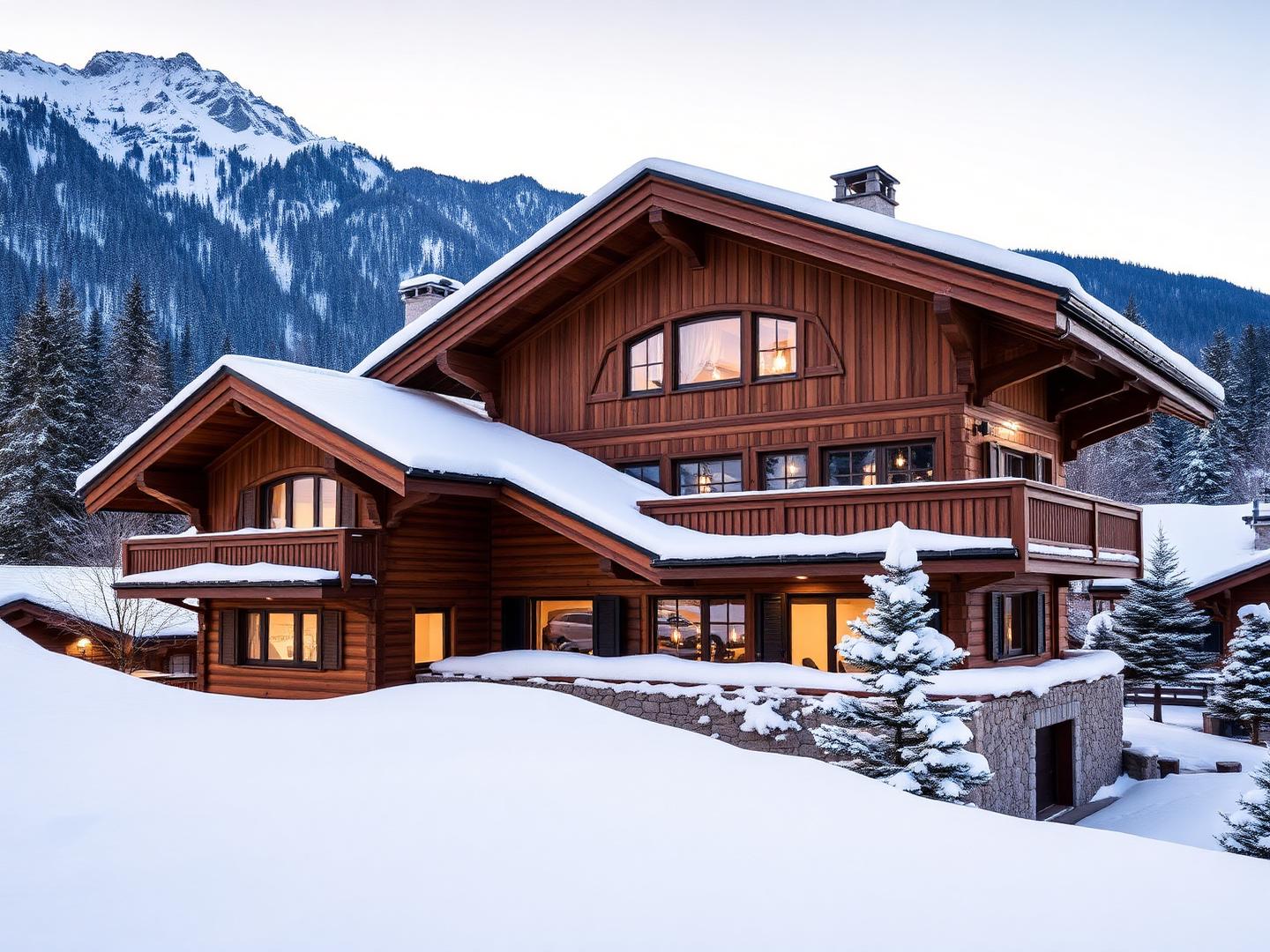 Chalet in legno di larice con vista sulle Alpi